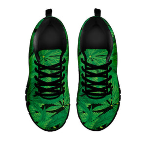 Green Marijuana Leaf Print Black Running Shoes