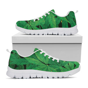Green Marijuana Leaf Print White Running Shoes