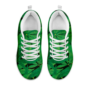 Green Marijuana Leaf Print White Running Shoes