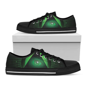 Green Masonic Eye Print Black Low Top Sneakers