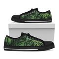 Green Monstera Leaf Print Black Low Top Sneakers