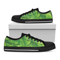 Green Oak Leaf Print Black Low Top Sneakers