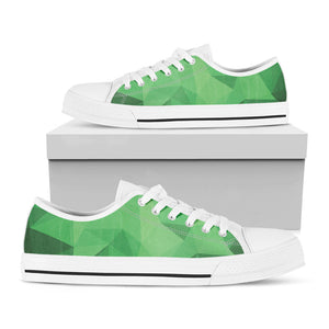 Green Polygonal Geometric Print White Low Top Sneakers