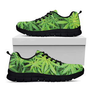 Green Pot Leaf Print Black Running Shoes