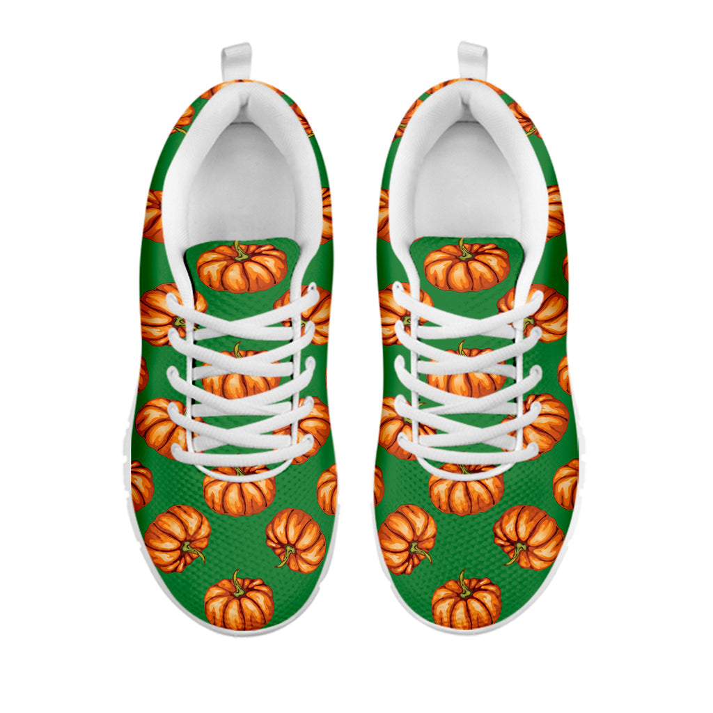 Green Pumpkin Pattern Print White Running Shoes