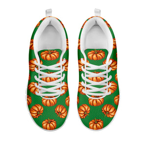 Green Pumpkin Pattern Print White Running Shoes