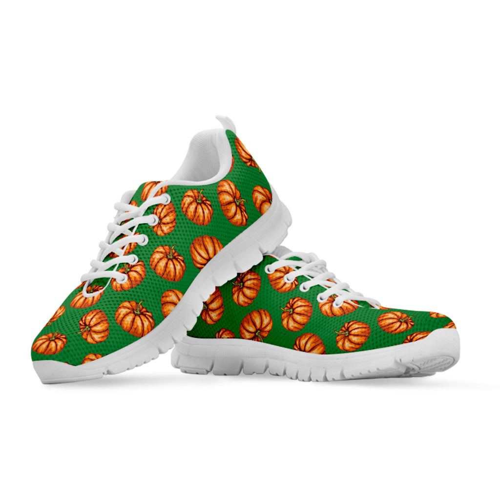 Green Pumpkin Pattern Print White Running Shoes