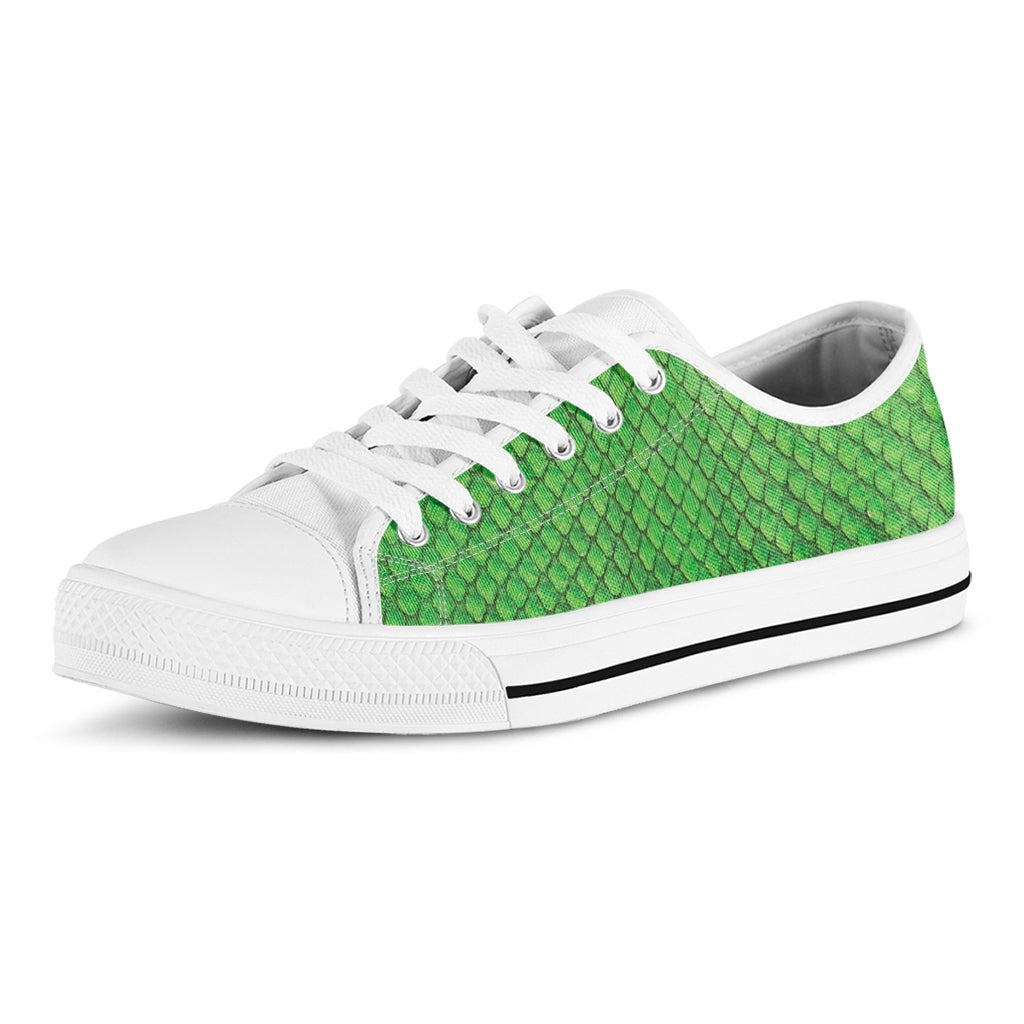 Green Python Snakeskin Print White Low Top Sneakers