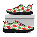 Green Red And White Argyle Pattern Print Black Running Shoes