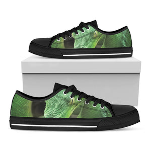 Green Reticulated Python Snake Print Black Low Top Sneakers