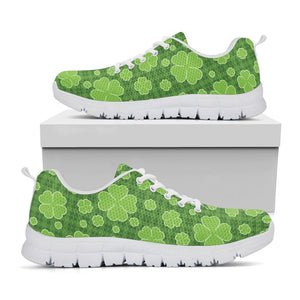 Green Shamrock Plaid Pattern Print White Running Shoes