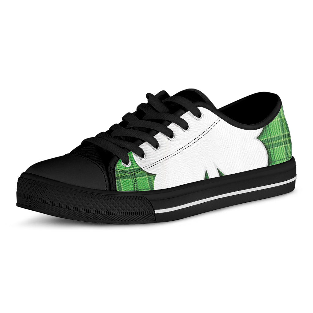 Green Shamrock Tartan Print Black Low Top Sneakers