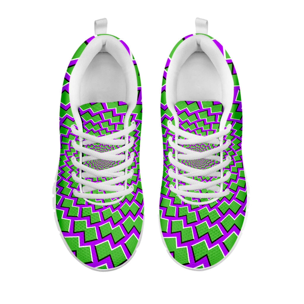 Green Shapes Moving Optical Illusion White Running Shoes