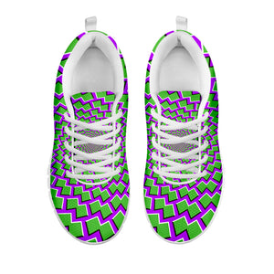 Green Shapes Moving Optical Illusion White Running Shoes