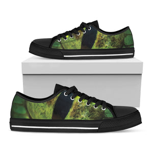 Green Snake Eye Print Black Low Top Sneakers