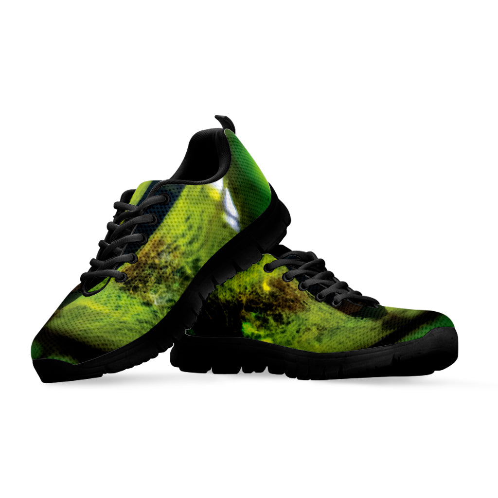 Green Snake Eye Print Black Running Shoes