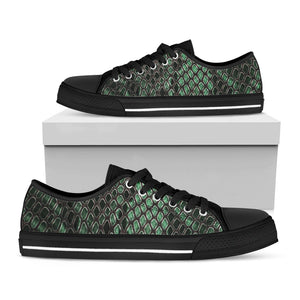 Green Snakeskin Print Black Low Top Sneakers