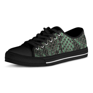 Green Snakeskin Print Black Low Top Sneakers