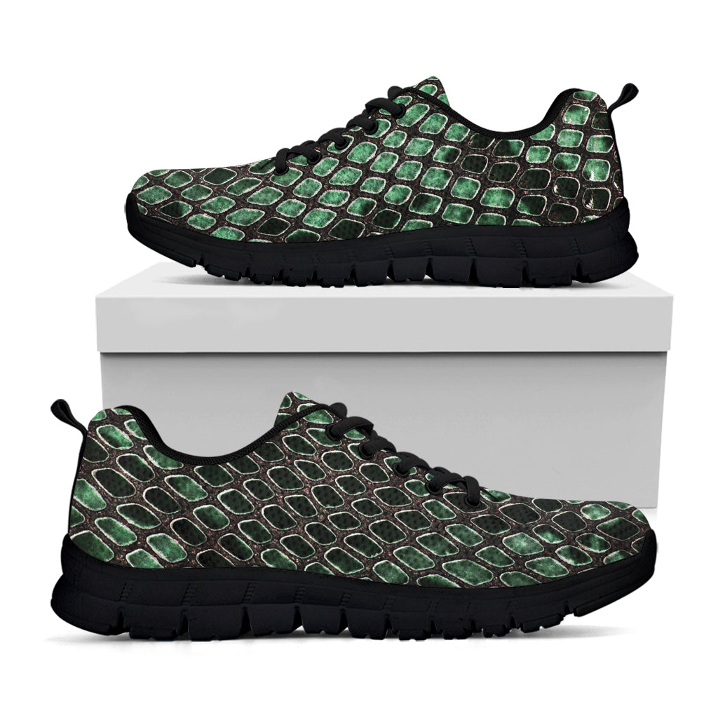 Green Snakeskin Print Black Running Shoes