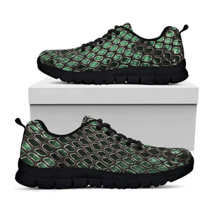 Green Snakeskin Print Black Running Shoes