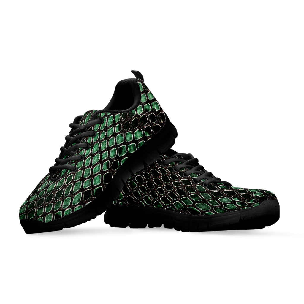 Green Snakeskin Print Black Running Shoes