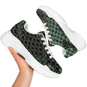 Green Snakeskin Print White Chunky Shoes