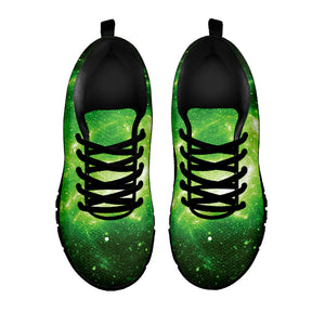 Green Sparkle Galaxy Print Black Running Shoes