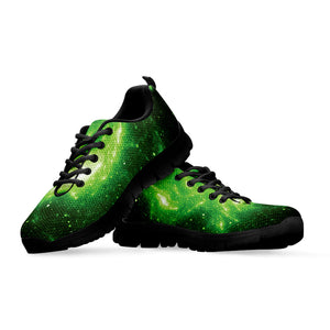 Green Sparkle Galaxy Print Black Running Shoes