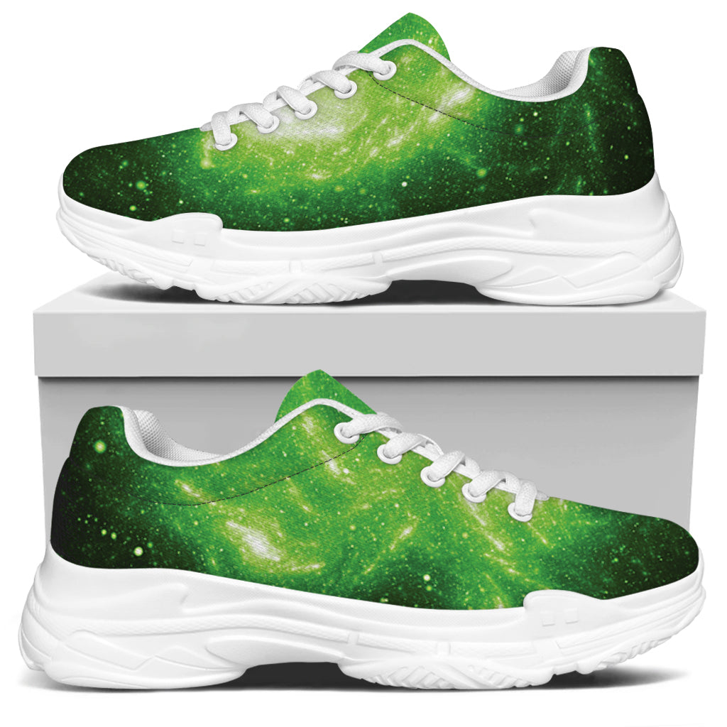Green Sparkle Galaxy Print White Chunky Shoes