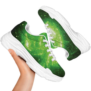 Green Sparkle Galaxy Print White Chunky Shoes