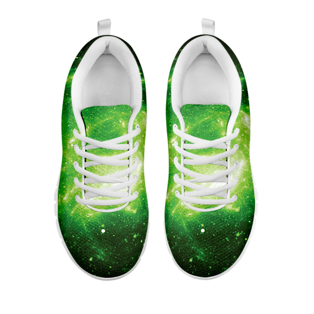 Green Sparkle Galaxy Print White Running Shoes
