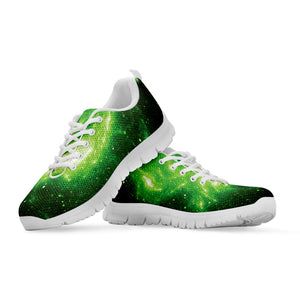 Green Sparkle Galaxy Print White Running Shoes