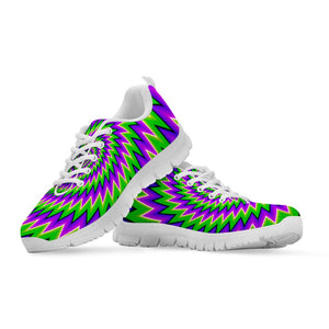 Green Spiral Moving Optical Illusion White Running Shoes