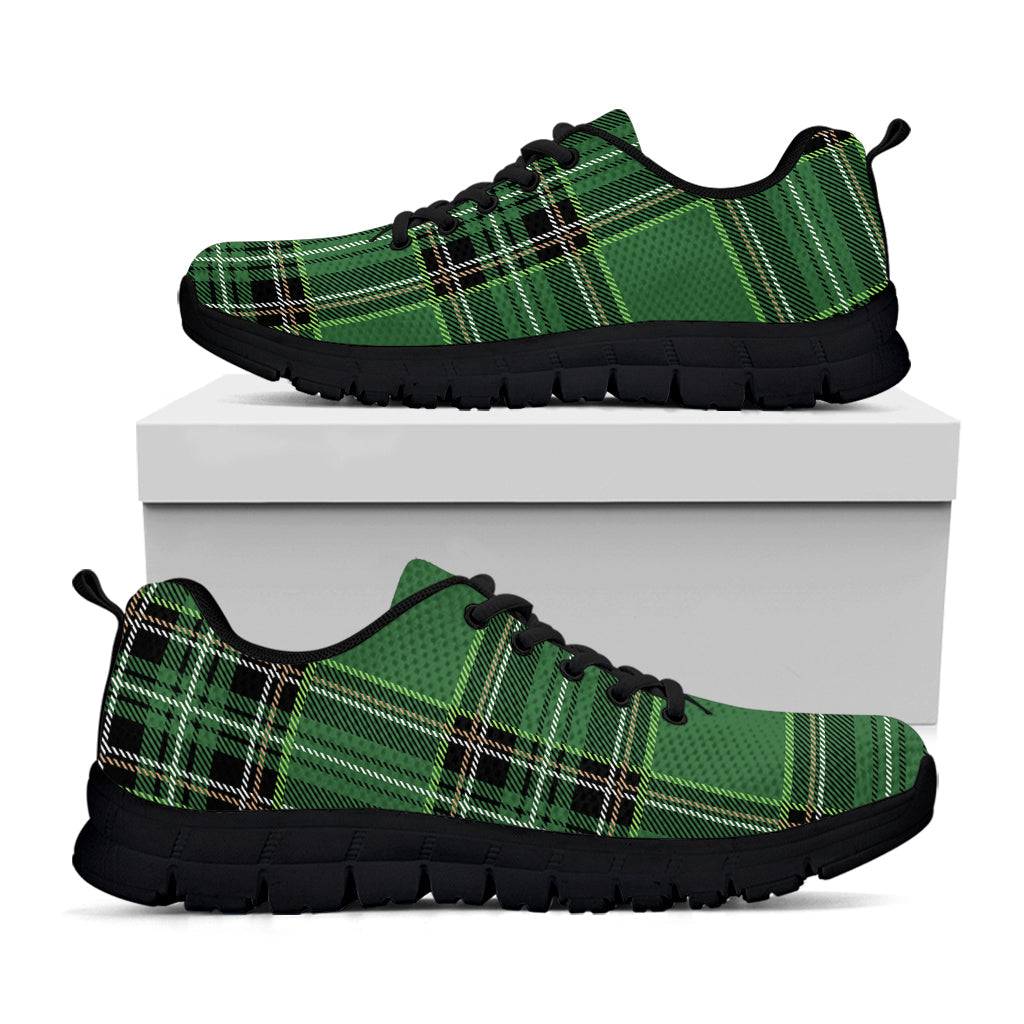 Green Stewart Tartan Pattern Print Black Running Shoes
