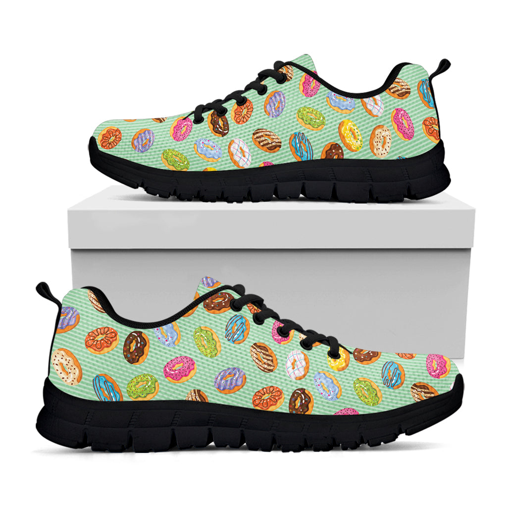Green Striped Donut Pattern Print Black Running Shoes