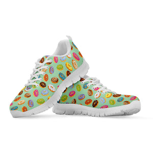 Green Striped Donut Pattern Print White Running Shoes