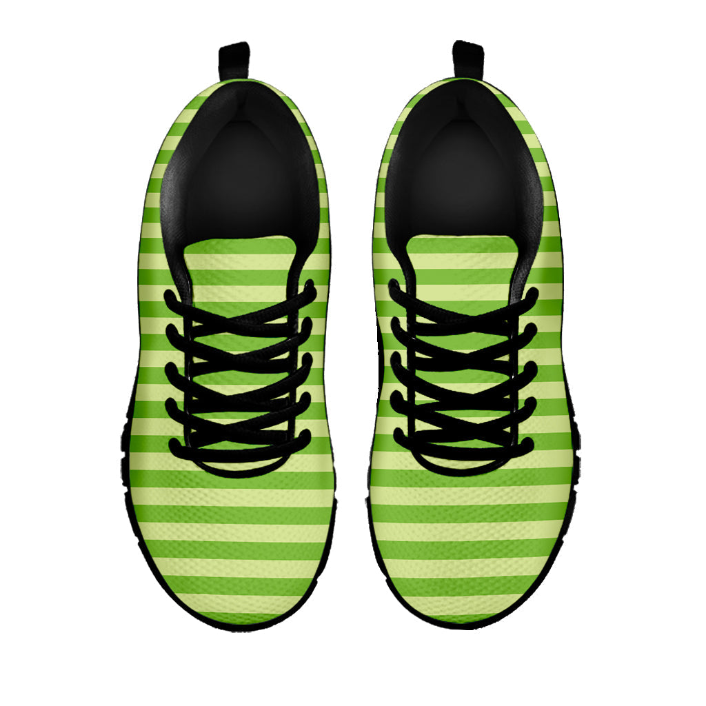 Green Striped Pattern Print Black Running Shoes