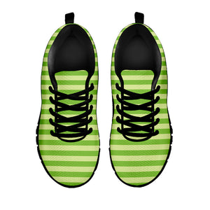 Green Striped Pattern Print Black Running Shoes