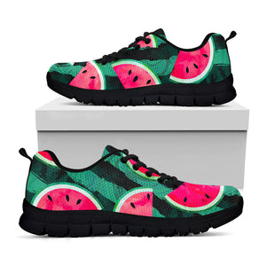 Green Striped Watermelon Pattern Print Black Running Shoes