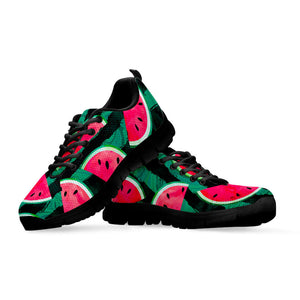 Green Striped Watermelon Pattern Print Black Running Shoes