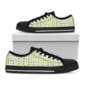 Green Tartan Daisy Pattern Print Black Low Top Sneakers