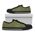 Green Tiger Stripe Camo Pattern Print Black Low Top Sneakers