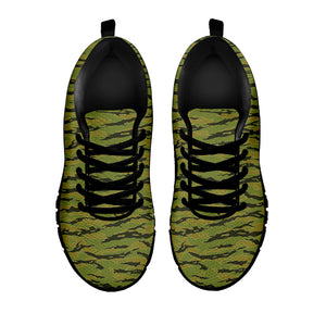 Green Tiger Stripe Camo Pattern Print Black Running Shoes