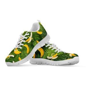 Green Tropical Banana Pattern Print White Running Shoes