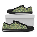 Green Tropical Palm Leaf Pattern Print Black Low Top Sneakers