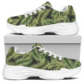 Green Tropical Palm Leaf Pattern Print White Chunky Shoes