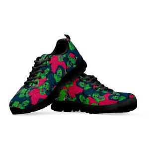 Green Walking Zombie Print Black Running Shoes