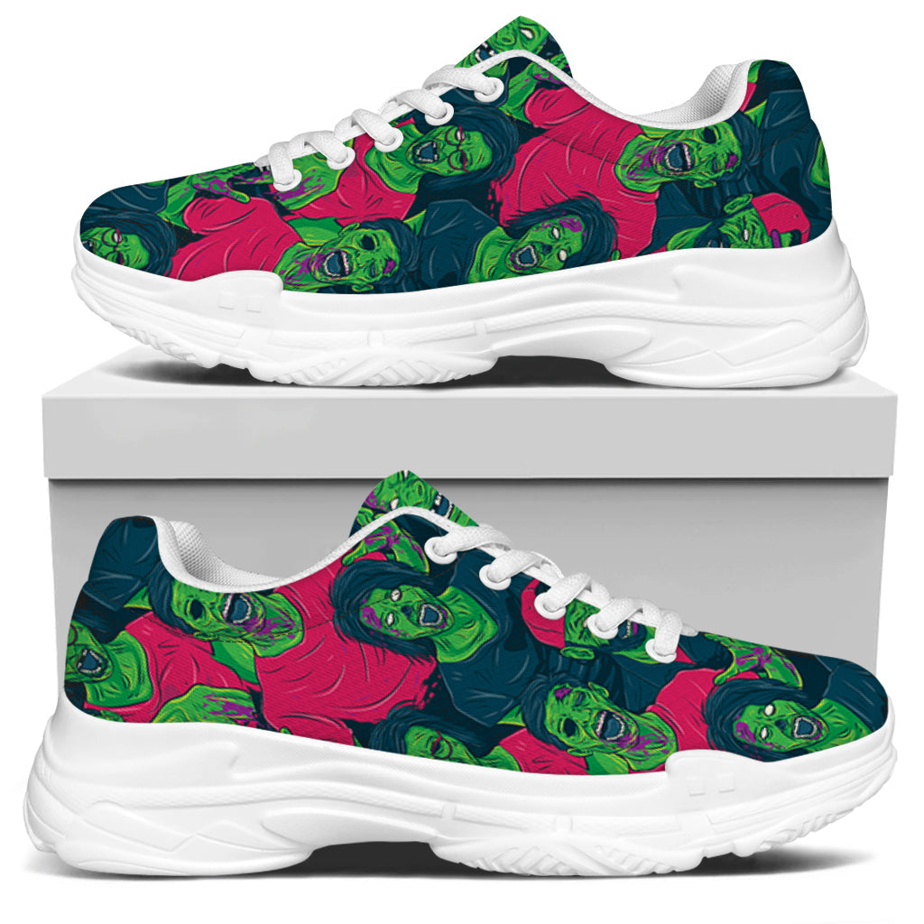 Green Walking Zombie Print White Chunky Shoes