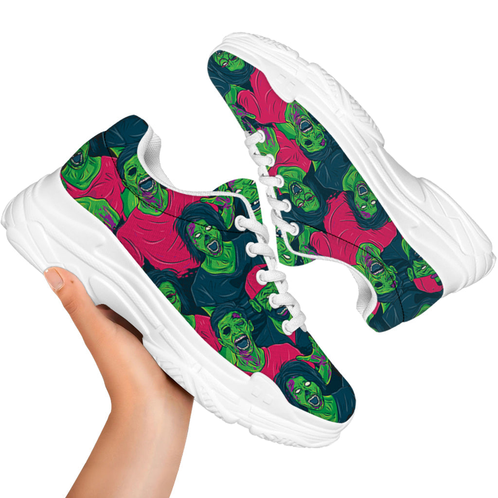 Green Walking Zombie Print White Chunky Shoes