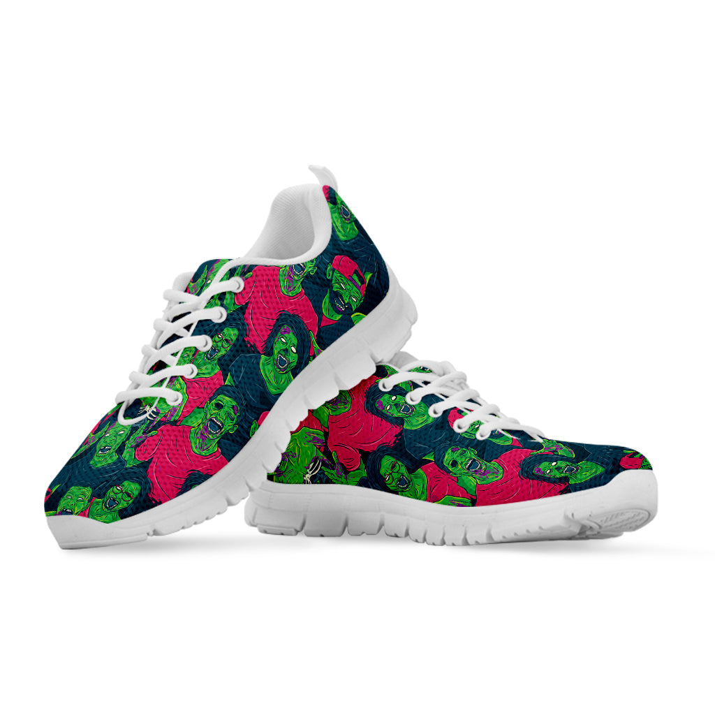 Green Walking Zombie Print White Running Shoes
